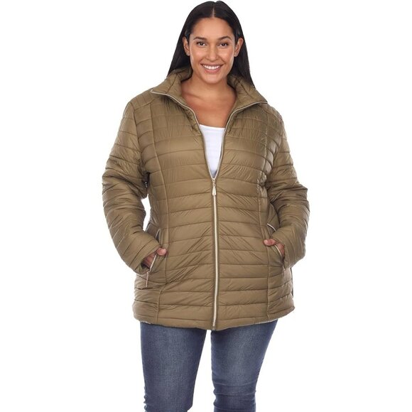 White Mark Puffer Coat Olive Green 3XL NWT Lightweight Quilted Winter Outerwear - Picture 1 of 12